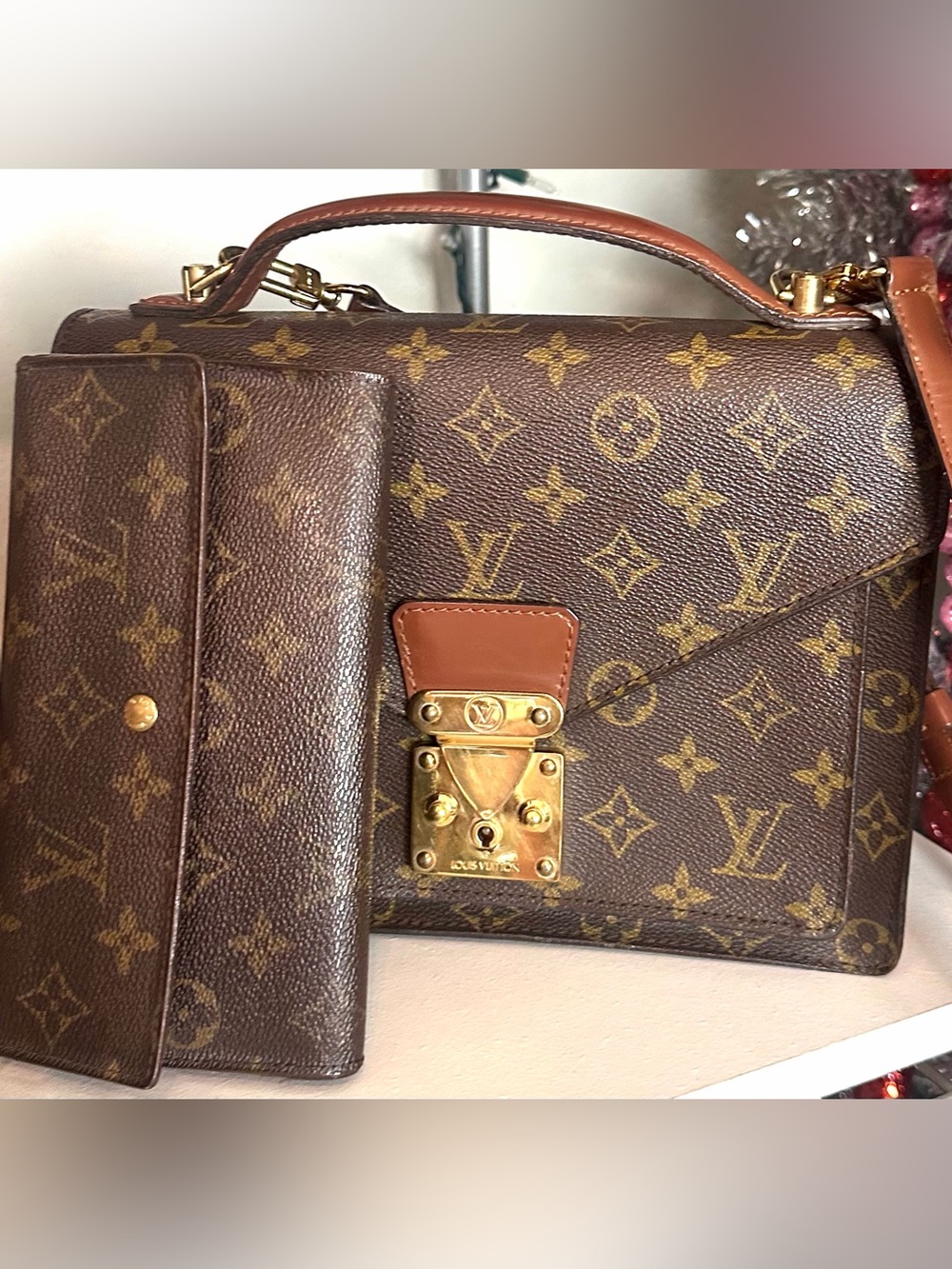 🔥$699 FREE WALLET🔥Louis Vuitton LV  Monceau S-Lock Bag Brown Monogram